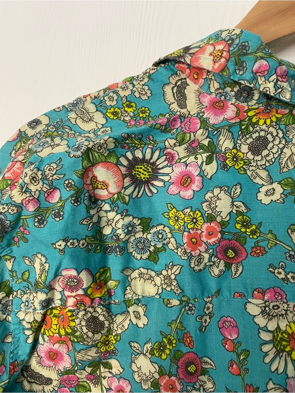 Natural Life Medium Teal Floral Cotton Button Down Tunic Shirt Boho - Picture 10 of 10